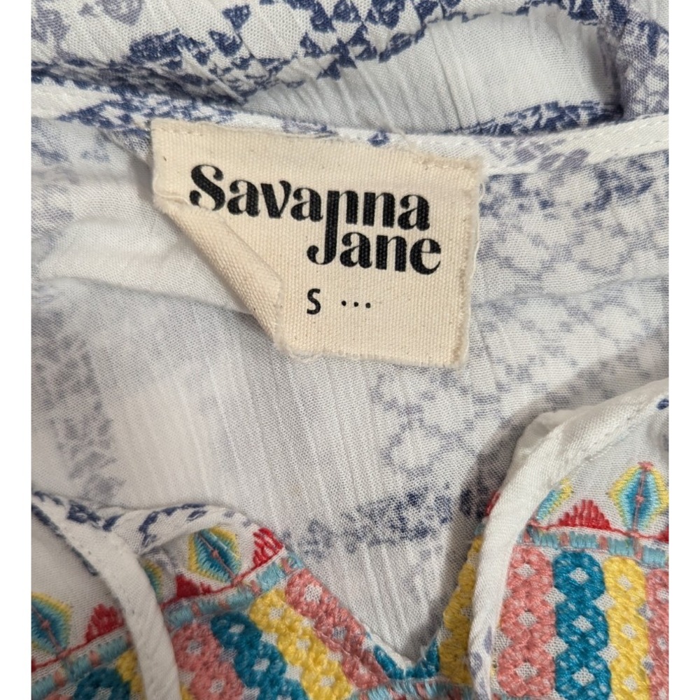 Savanna Jane Embroidered Top Boho Peaseant Embroidered 3/4 Sleeve Small - Picture 6 of 6